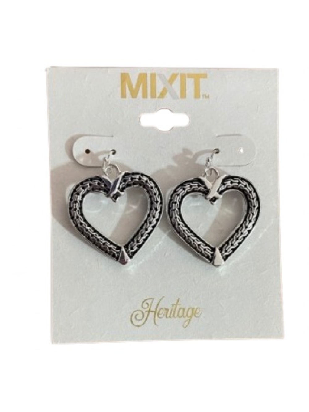Mixit Silver Celtic textured Heart Dangle Earrings